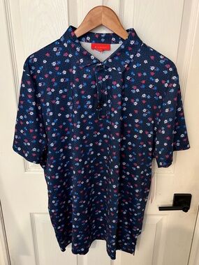 Redvanly golf polo - Navy Floral Polo with Pink & Light Blue Accents